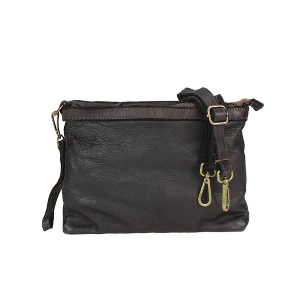 Leather Clutch/Crossbody Bag in Black, Taupe and Cognac