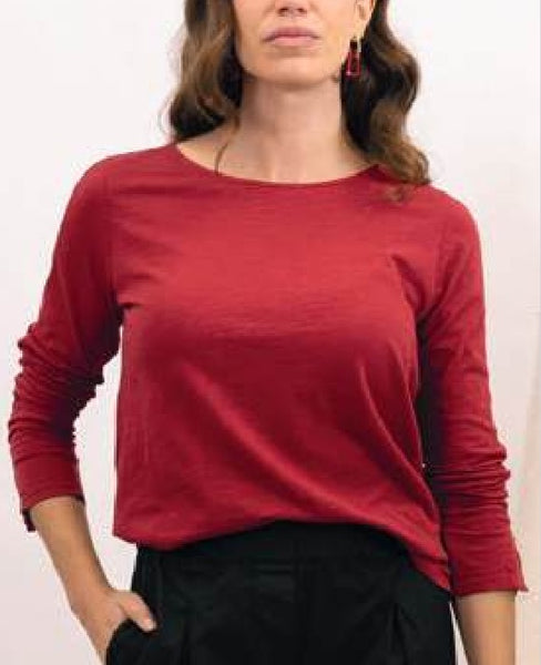 Linger Cotton T Shirt with Button Red