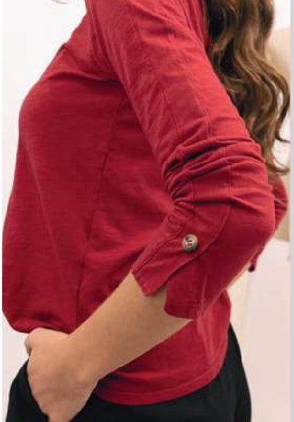 Linger Cotton T Shirt with Button Red