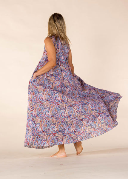 Nalada Sleeveless Dress Coral and Blue
