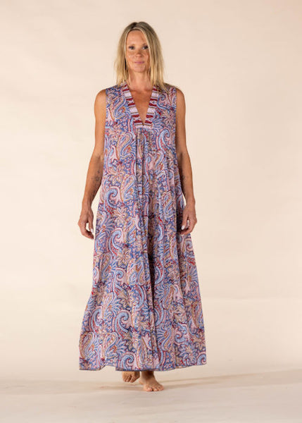 Nalada Sleeveless Dress Coral and Blue