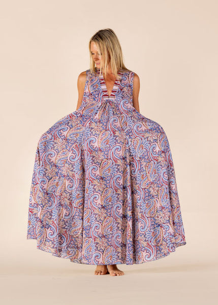 Nalada Sleeveless Dress Coral and Blue