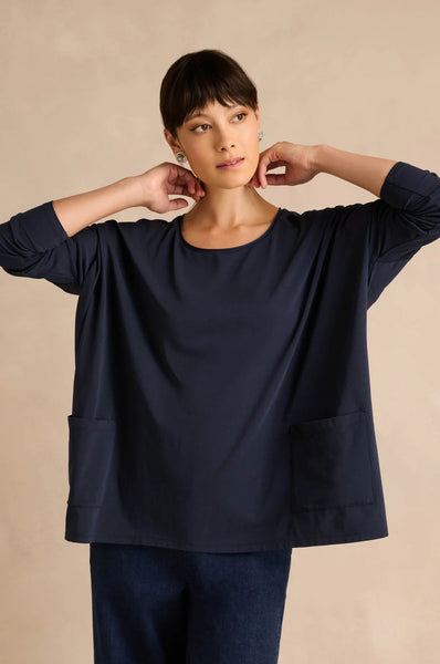 Cotton Jersey Pocket Top in Ecru and Night