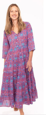 Tama Maxi Dress in Coral & Blue