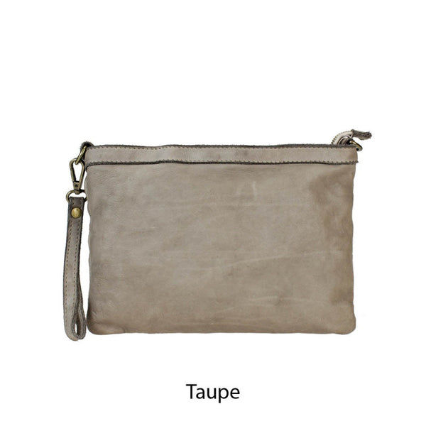 Leather Clutch/Crossbody Bag in Black, Taupe and Cognac
