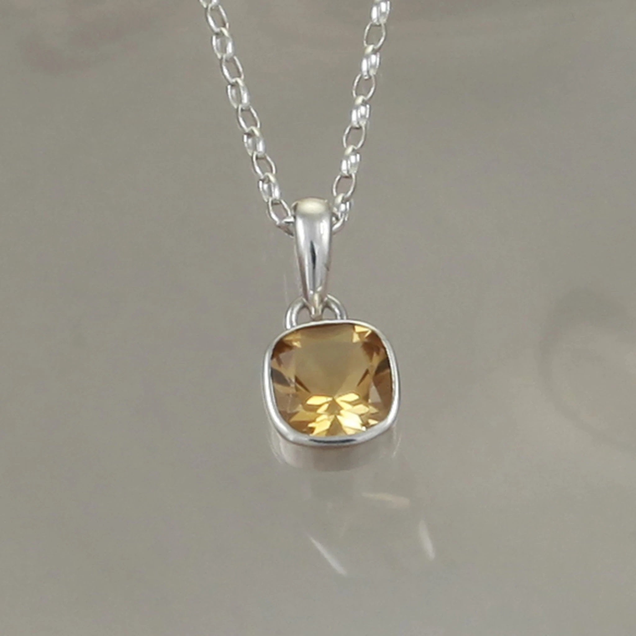 Silver and Citrine Gem Square Pendant