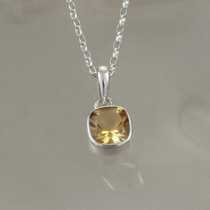 Silver and Citrine Gem Square Pendant