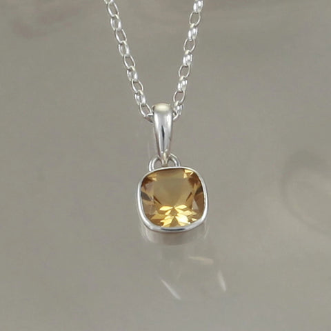 Silver and Citrine Gem Square Pendant