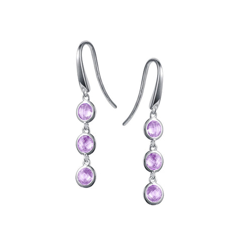 Silver and Amethyst Triple Drop Earrings