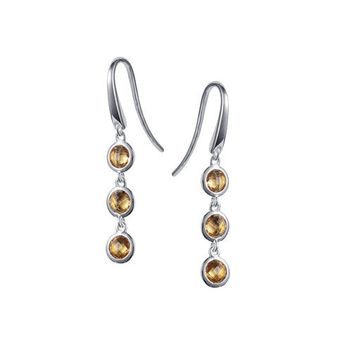 Silver and Smokey Cognac Quartz Triple Drop Earrings